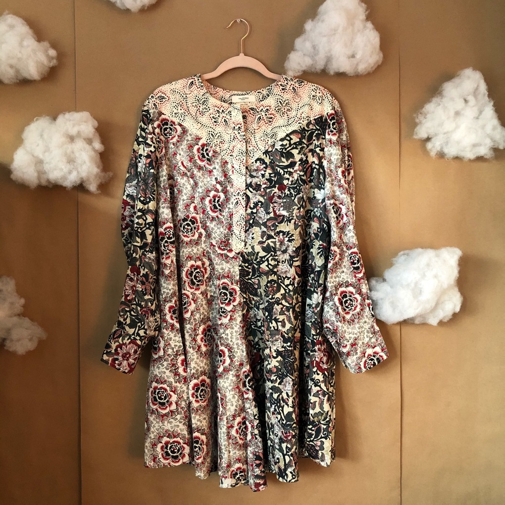 Isabel Marant Floral Long Sleeve Mini Dress in Cream, Navy & Dusty Rose